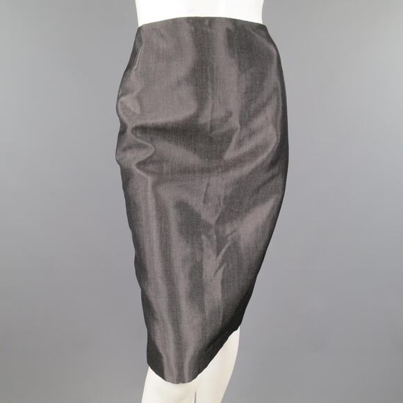 RALPH LAUREN Size 4 Metallic Grey Wool Blend Denim Pencil Skirt - Picture 1 of 7